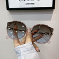 New Vintage Cat Eye Round Sunglasses Women's Korean Version Metal Rimless Gradient Sun Glasses Luxury Shades UV400