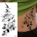 Large Size Black Flower Pattern Fake Tattoo Sticker for Women Dot Rose Peony Temporary Tattoos DIY Water Transfer Tattoos Girls