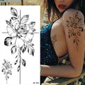 Large Size Black Flower Pattern Fake Tattoo Sticker for Women Dot Rose Peony Temporary Tattoos DIY Water Transfer Tattoos Girls
