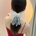 Pearl Bow Layer Hair Bands Silk Mesh Organza Hair Rope Dot Hair Scrunchie Hair Accessories Net Yarn Elastic Hair Tie Bands