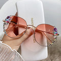 Classic Round Luxury Brand Sunglasses Women Bling Diamond Sun Glasses Vintage Shades Female Pink Eyewear Gafas De Sol