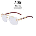 Wooden Sunglasses For Men Square Rimless Sunglasses Women Wood Grain Vintage Fashion Glasses Luxury Retro Gafas De Sol Sun