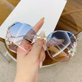 Diamond Sunglasses Women UV400 Rimless Vintage Sun Glasses Rhinestone Retro Sunglass Luxury Designer