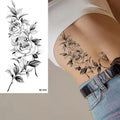 Large Size Black Flower Pattern Fake Tattoo Sticker for Women Dot Rose Peony Temporary Tattoos DIY Water Transfer Tattoos GirlsJ82511-BK-034