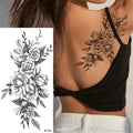 Large Size Black Flower Pattern Fake Tattoo Sticker for Women Dot Rose Peony Temporary Tattoos DIY Water Transfer Tattoos GirlsJ82511-BK-022