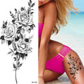 Large Size Black Flower Pattern Fake Tattoo Sticker for Women Dot Rose Peony Temporary Tattoos DIY Water Transfer Tattoos GirlsJ82511-BK-026