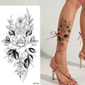 Large Size Black Flower Pattern Fake Tattoo Sticker for Women Dot Rose Peony Temporary Tattoos DIY Water Transfer Tattoos GirlsJ82511-BK-023