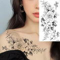Large Size Black Flower Pattern Fake Tattoo Sticker for Women Dot Rose Peony Temporary Tattoos DIY Water Transfer Tattoos GirlsJ82511-BK-001
