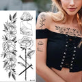 Large Size Black Flower Pattern Fake Tattoo Sticker for Women Dot Rose Peony Temporary Tattoos DIY Water Transfer Tattoos GirlsJ82511-BK-019