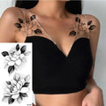 Large Size Black Flower Pattern Fake Tattoo Sticker for Women Dot Rose Peony Temporary Tattoos DIY Water Transfer Tattoos GirlsJ82511-BK-005