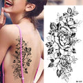 Large Size Black Flower Pattern Fake Tattoo Sticker for Women Dot Rose Peony Temporary Tattoos DIY Water Transfer Tattoos GirlsJ82511-BK-029