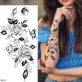 Large Size Black Flower Pattern Fake Tattoo Sticker for Women Dot Rose Peony Temporary Tattoos DIY Water Transfer Tattoos GirlsJ82511-BK-012