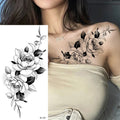 Large Size Black Flower Pattern Fake Tattoo Sticker for Women Dot Rose Peony Temporary Tattoos DIY Water Transfer Tattoos GirlsJ82511-BK-007
