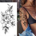 Large Size Black Flower Pattern Fake Tattoo Sticker for Women Dot Rose Peony Temporary Tattoos DIY Water Transfer Tattoos GirlsJ82511-BK-037