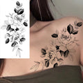 Large Size Black Flower Pattern Fake Tattoo Sticker for Women Dot Rose Peony Temporary Tattoos DIY Water Transfer Tattoos GirlsJ82511-BK-013