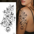 Large Size Black Flower Pattern Fake Tattoo Sticker for Women Dot Rose Peony Temporary Tattoos DIY Water Transfer Tattoos GirlsJ82511-BK-040