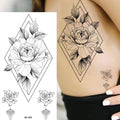 Large Size Black Flower Pattern Fake Tattoo Sticker for Women Dot Rose Peony Temporary Tattoos DIY Water Transfer Tattoos GirlsJ82511-BK-039