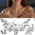 Large Size Black Flower Pattern Fake Tattoo Sticker for Women Dot Rose Peony Temporary Tattoos DIY Water Transfer Tattoos GirlsJ82511-BK-020