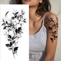 Large Size Black Flower Pattern Fake Tattoo Sticker for Women Dot Rose Peony Temporary Tattoos DIY Water Transfer Tattoos GirlsJ82511-BK-032