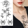 Large Size Black Flower Pattern Fake Tattoo Sticker for Women Dot Rose Peony Temporary Tattoos DIY Water Transfer Tattoos GirlsJ82511-BK-028