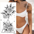 Large Size Black Flower Pattern Fake Tattoo Sticker for Women Dot Rose Peony Temporary Tattoos DIY Water Transfer Tattoos GirlsJ82511-BK-027