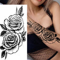 Large Size Black Flower Pattern Fake Tattoo Sticker for Women Dot Rose Peony Temporary Tattoos DIY Water Transfer Tattoos GirlsJ82511-BK-031