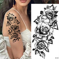 Large Size Black Flower Pattern Fake Tattoo Sticker for Women Dot Rose Peony Temporary Tattoos DIY Water Transfer Tattoos GirlsJ82511-BK-018