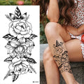 Large Size Black Flower Pattern Fake Tattoo Sticker for Women Dot Rose Peony Temporary Tattoos DIY Water Transfer Tattoos GirlsJ82511-BK-014