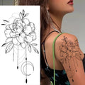 Large Size Black Flower Pattern Fake Tattoo Sticker for Women Dot Rose Peony Temporary Tattoos DIY Water Transfer Tattoos GirlsJ82511-BK-038