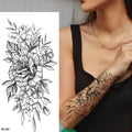 Large Size Black Flower Pattern Fake Tattoo Sticker for Women Dot Rose Peony Temporary Tattoos DIY Water Transfer Tattoos GirlsJ82511-BK-025