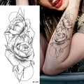 Large Size Black Flower Pattern Fake Tattoo Sticker for Women Dot Rose Peony Temporary Tattoos DIY Water Transfer Tattoos GirlsJ82511-BK-006