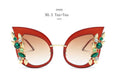 New Fashion Green Diamond Oversized Sunglasses Women Designer Luxury Cat Eye Sunglasses Transparent Frame Vintage Shades