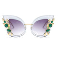 New Fashion Green Diamond Oversized Sunglasses Women Designer Luxury Cat Eye Sunglasses Transparent Frame Vintage Shades