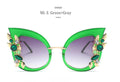 New Fashion Green Diamond Oversized Sunglasses Women Designer Luxury Cat Eye Sunglasses Transparent Frame Vintage Shades