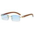 Rectangle Fashion Rimless Sunglasses for Women Men Gangster 90s Frameless Shades Retro Vintage Trendy Wooden Frame Eyewear