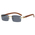 Rectangle Fashion Rimless Sunglasses for Women Men Gangster 90s Frameless Shades Retro Vintage Trendy Wooden Frame Eyewear
