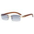 Rectangle Fashion Rimless Sunglasses for Women Men Gangster 90s Frameless Shades Retro Vintage Trendy Wooden Frame Eyewear