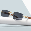 Rectangle Fashion Rimless Sunglasses for Women Men Gangster 90s Frameless Shades Retro Vintage Trendy Wooden Frame Eyewear