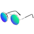 Vintage Steampunk Flip Sunglasses Retro Round Metal Frame Sun Glasses for Men Women Brand Designer Circle Glasses