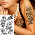 Sexy Flower Temporary Tattoos For Women Body Art Painting Arm Legs Tattoos Sticker Realistic Fake Black Rose Waterproof TattoosJ82505-CLZ452
