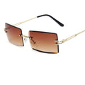 Small Square Rimless Sunglasses Women Eyewear Fashion Brown Clear Shades Glasses Vintage Luxury Brand Sun Glasses Female