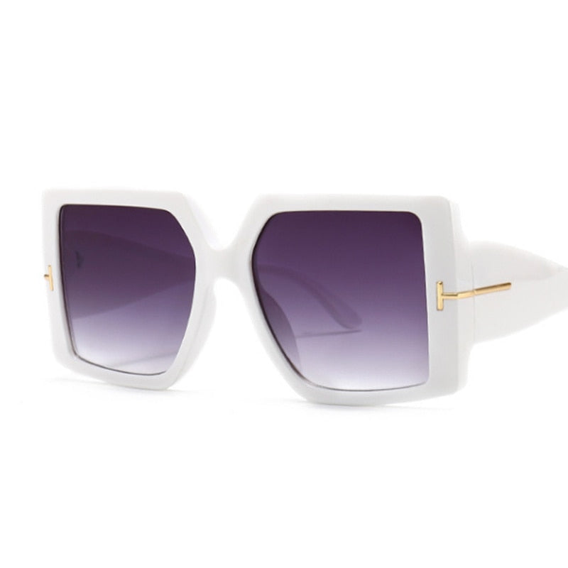 Square Big Sunglasses Women Thick Frame Flat Top Mirrored Sunnies Shades (Black Frame/Grey Lens)
