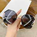 Luxury Designer Fashion Rimless  Women Vintage Brand Shades Bling Rhinestone Big Diamond Sun Glasses